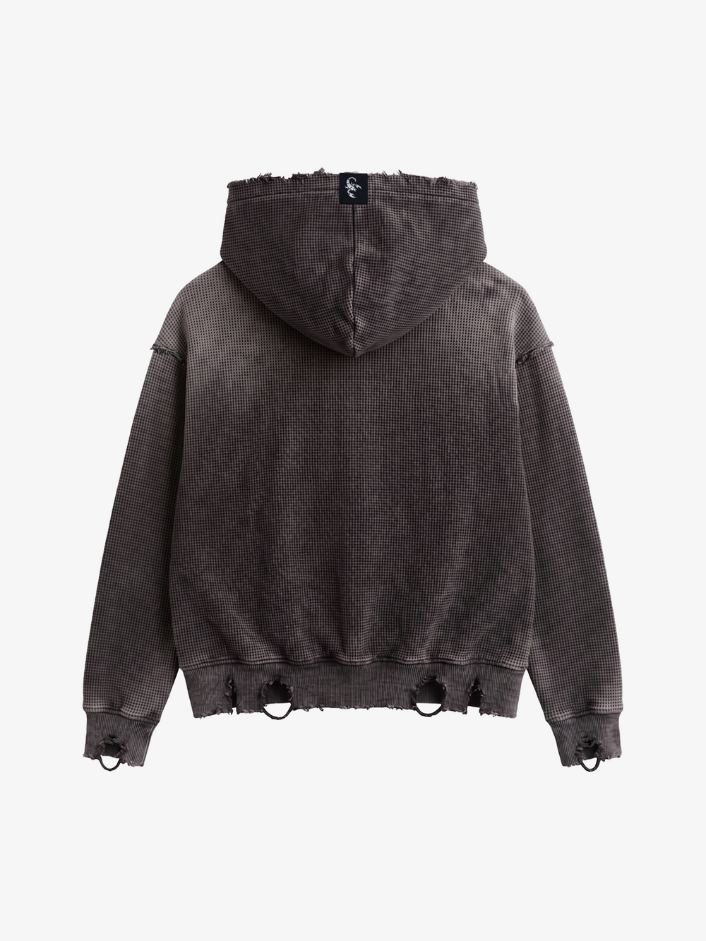Distressed Multi-Label Zip-Up Hoodie