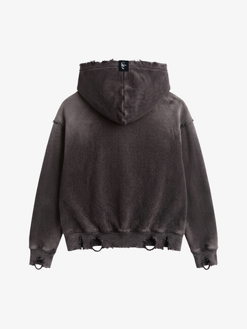 Distressed Multi-Label Zip-Up Hoodie