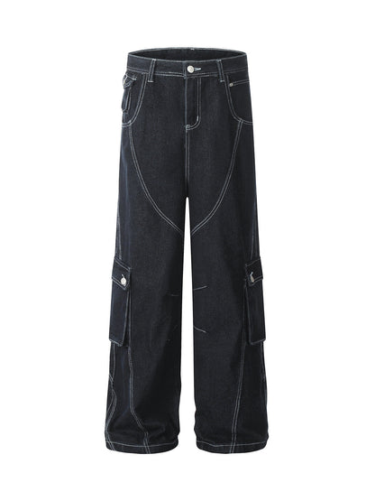 Deconstructed Multi-Pocket Cargo Straight Jeans 