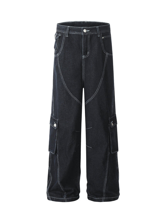 Deconstructed Multi-Pocket Cargo Straight Jeans 