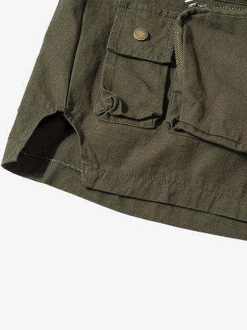 High-Waisted Olive Cargo Shorts – Cotton Twill Relaxed Fit Streetwear Utility