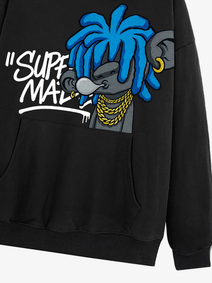 Thesupermade Graffiti Cartoon Blue Dreadlocks Boy Hooded Sweatshirt 
