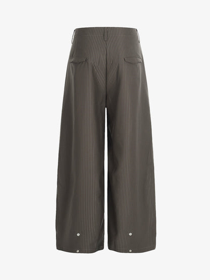 Pinstripe Pleated Wide Leg Trousers with Side Strap Detail
