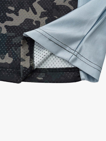 Camo Patchwork Mesh Jersey Sleeve T-Shirt – Oversized Streetwear Tee