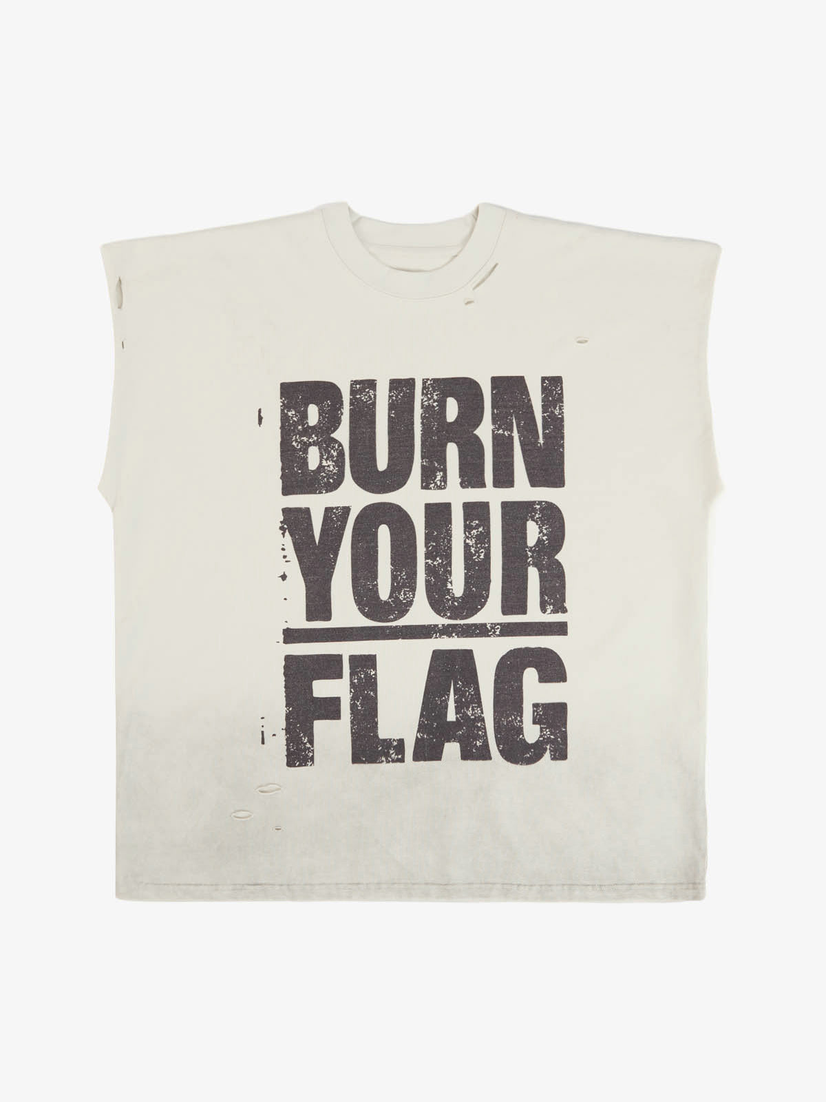 Supermade Distressed Ripped "Burn Your Flag" Sleeveless T-Shirt 