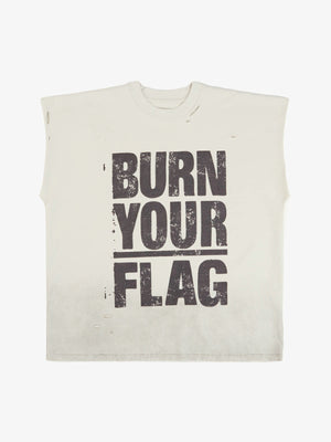 Supermade Distressed Ripped "Burn Your Flag" Sleeveless T-Shirt 