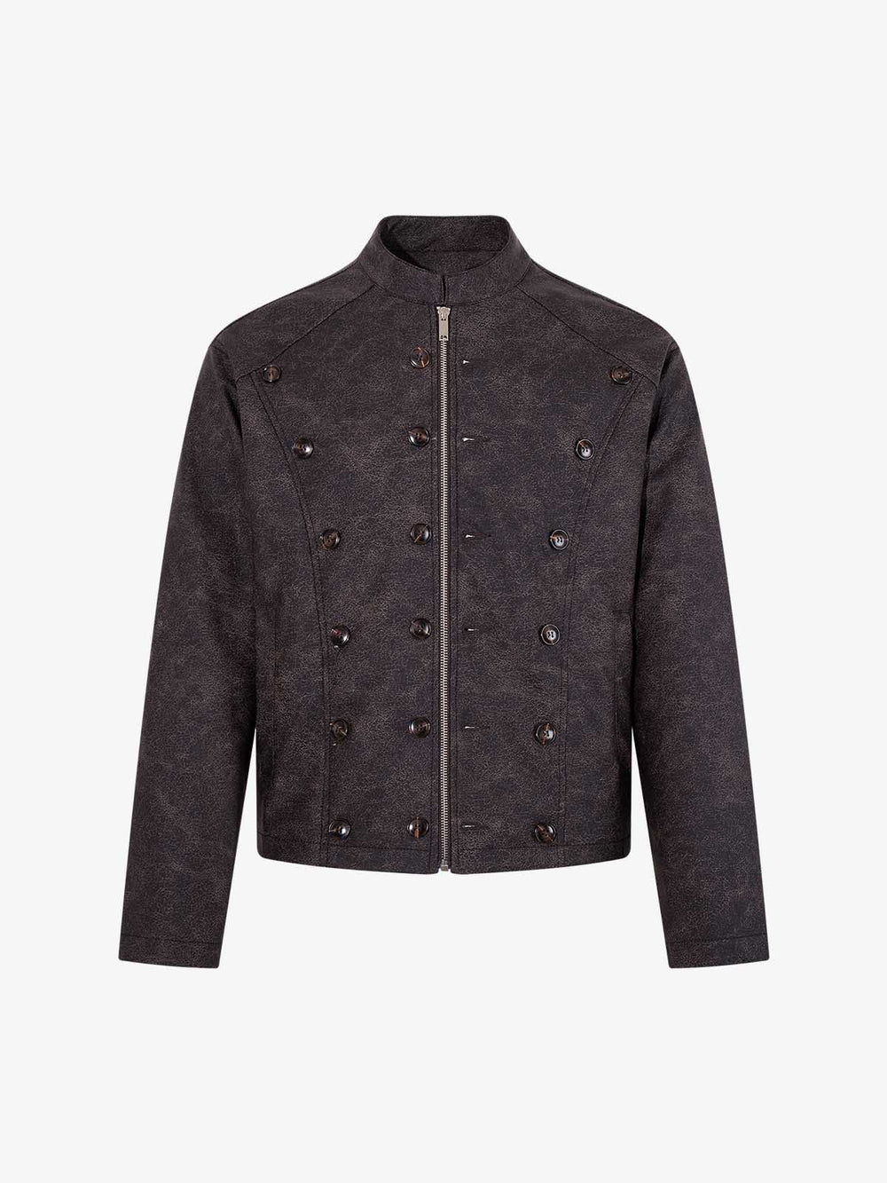 Street-style Distressed Multi-button PU Leather Jacket