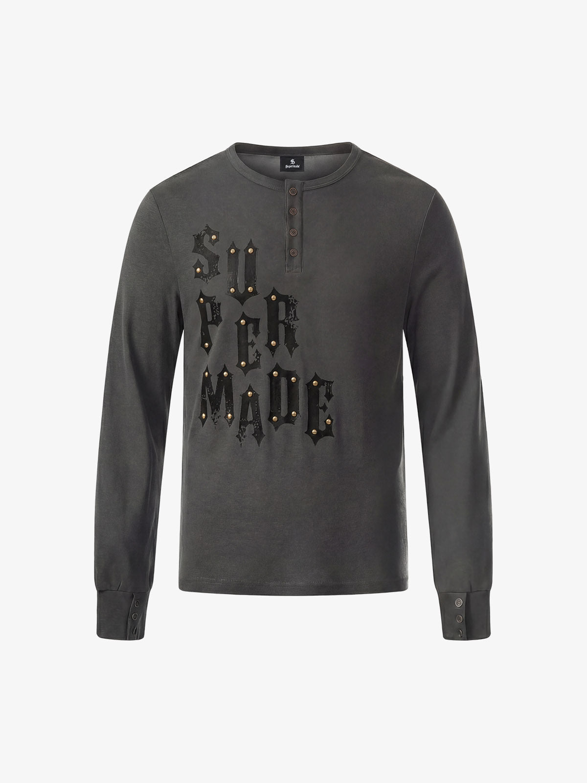 Cotton Long Sleeve Henley Shirt with Supermade Graphic Print 