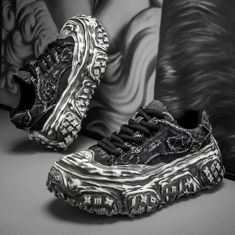 Tire-Tread Distressed Sneakers