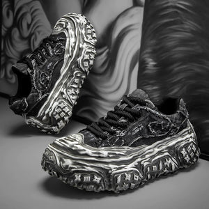 Tire-Tread Distressed Sneakers