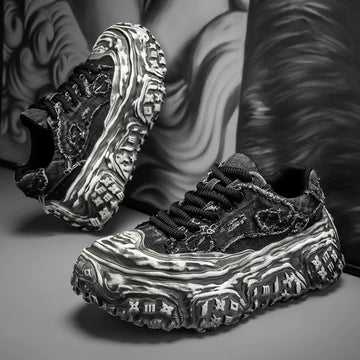 Tire-Tread Distressed Sneakers