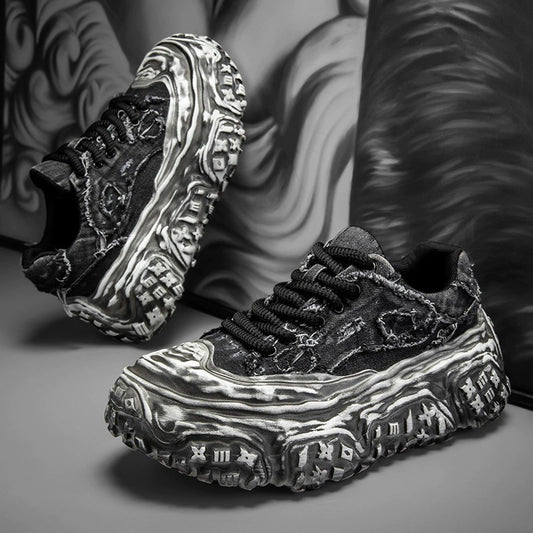 Tire-Tread Distressed Sneakers