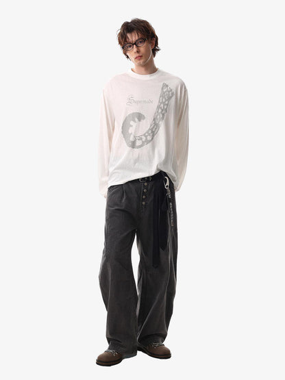 Abstract Leopard Tail Graphic Long Sleeve T-Shirt