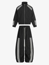 Cotton-Blend Track Suit Set with White Stripes - Oversized Zip-Up Jacket and Wide-Leg Pants 