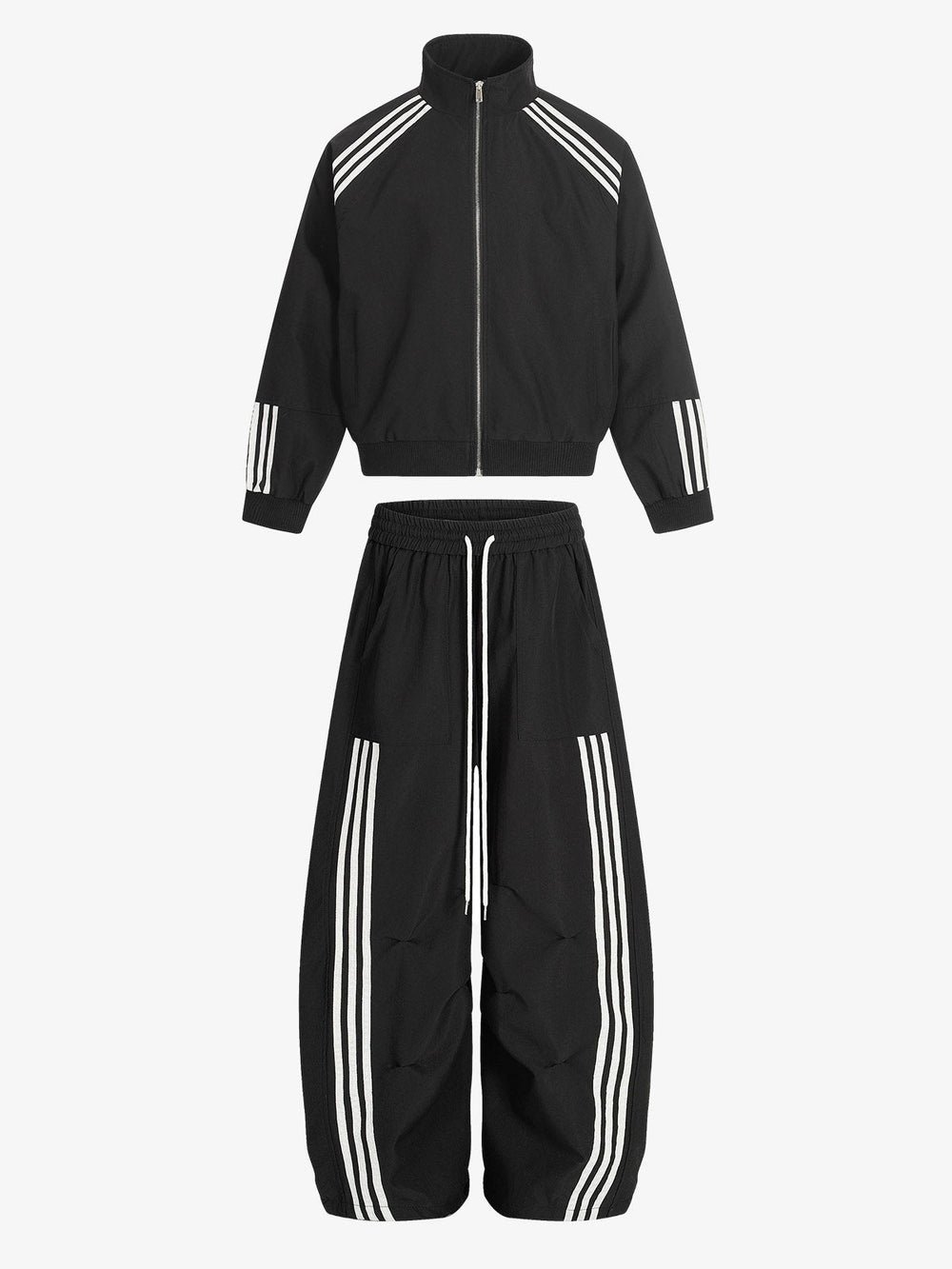 Striped Zip-Up Track Jacket and Wide-Leg Track Pants Set 