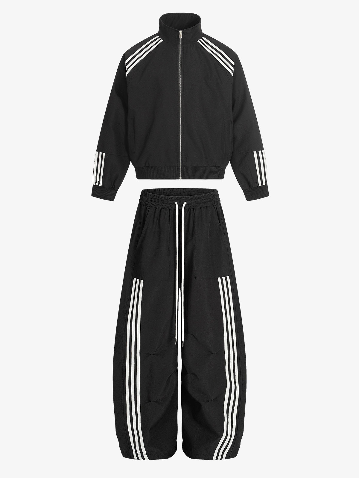 Striped Zip-Up Track Jacket and Wide-Leg Track Pants Set 