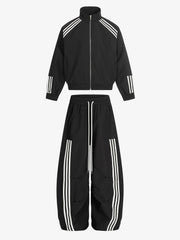 Striped Zip-Up Track Jacket and Wide-Leg Track Pants Set 