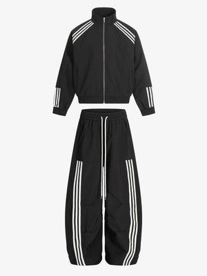 Striped Zip-Up Track Jacket and Wide-Leg Track Pants Set 