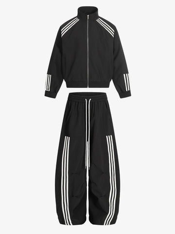 Striped Zip-Up Track Jacket and Wide-Leg Track Pants Set 