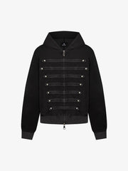 Distressed Napoleon Studded Boxy Zip-Up Hoodie