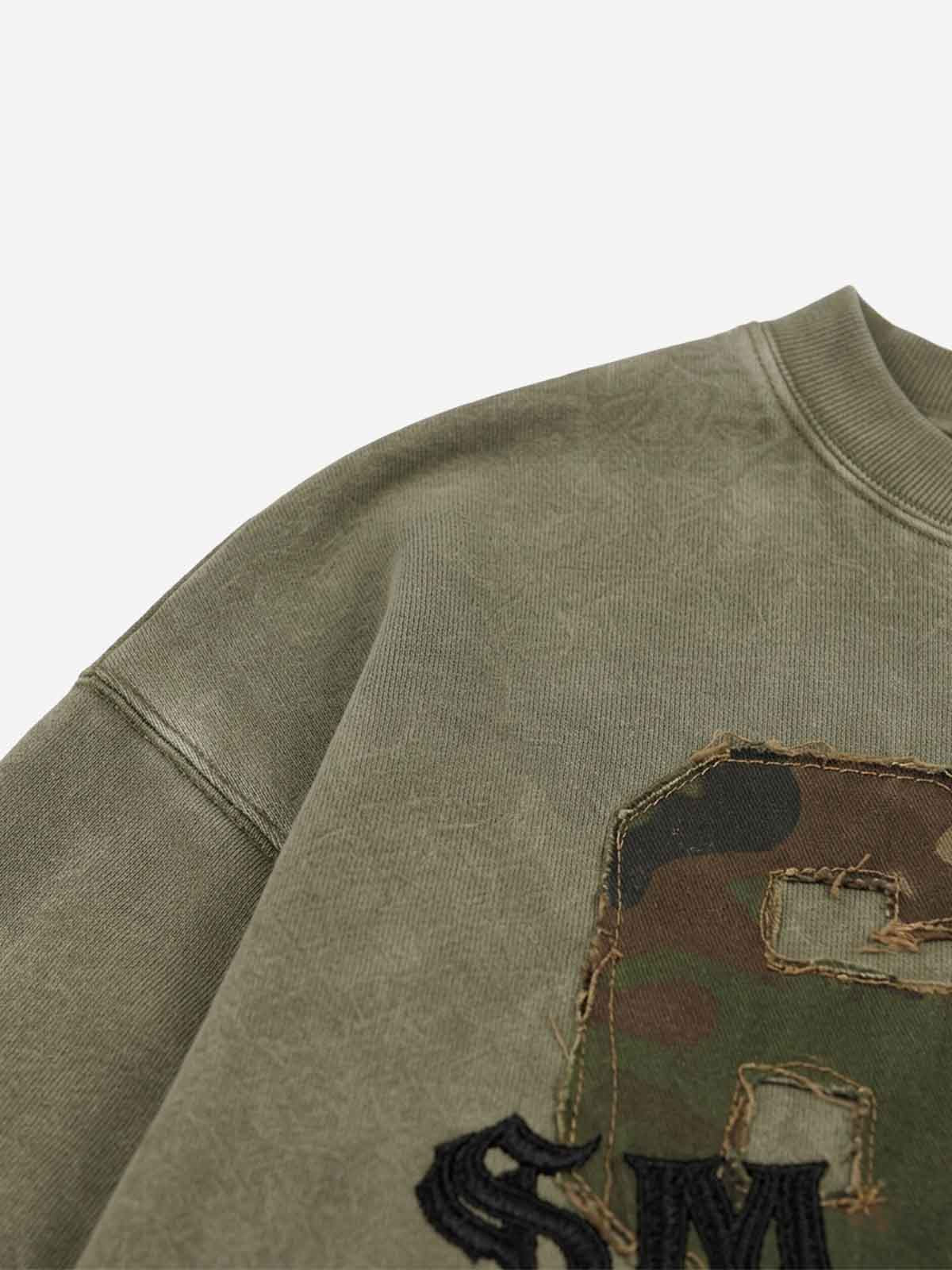 Camo 67 Appliqué Embroidered Washed Oversized Sweatshirt