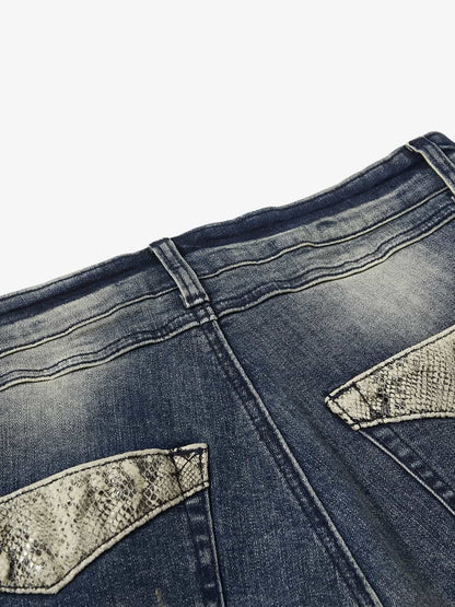 Denim Wide-Leg Flared Jeans with Stud Details for Women 