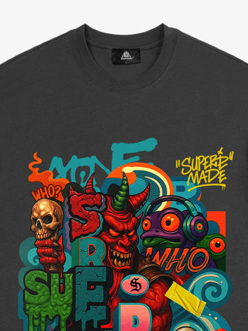 Trendy Multicolor Graffiti Skull Graphic T-Shirt 