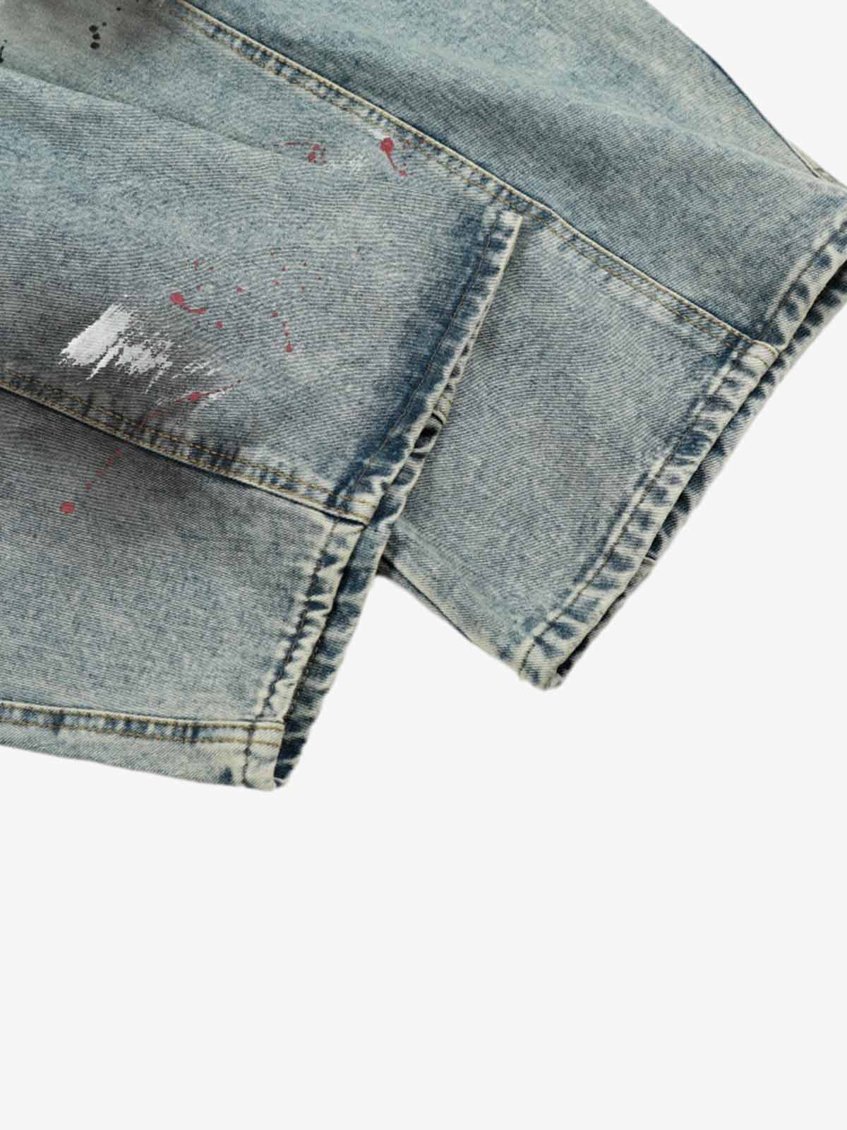 Vintage Paint-Splatter Scarf Tie Barrel Jeans