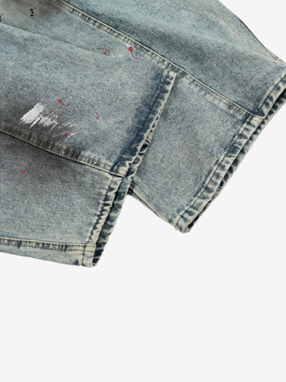 Vintage Paint-Splatter Scarf Tie Barrel Jeans
