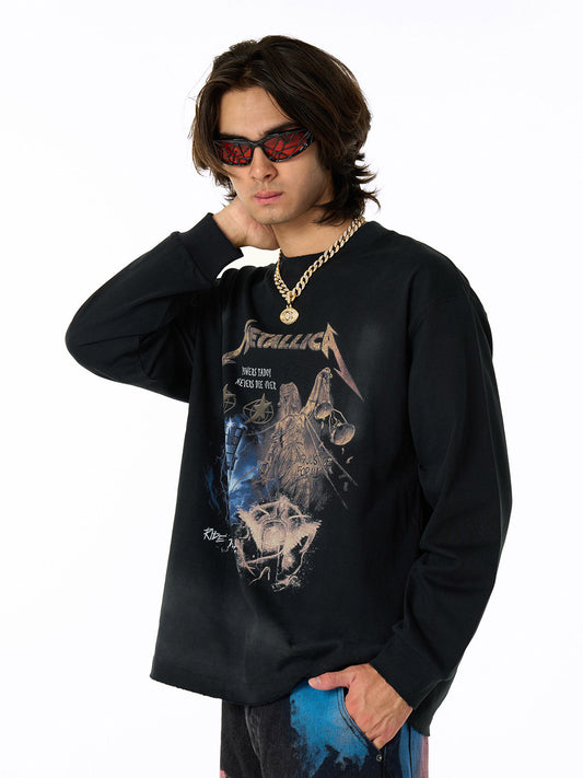 Stylish Long Sleeve Graphic Tee with Camouflage Pants Set for Men 