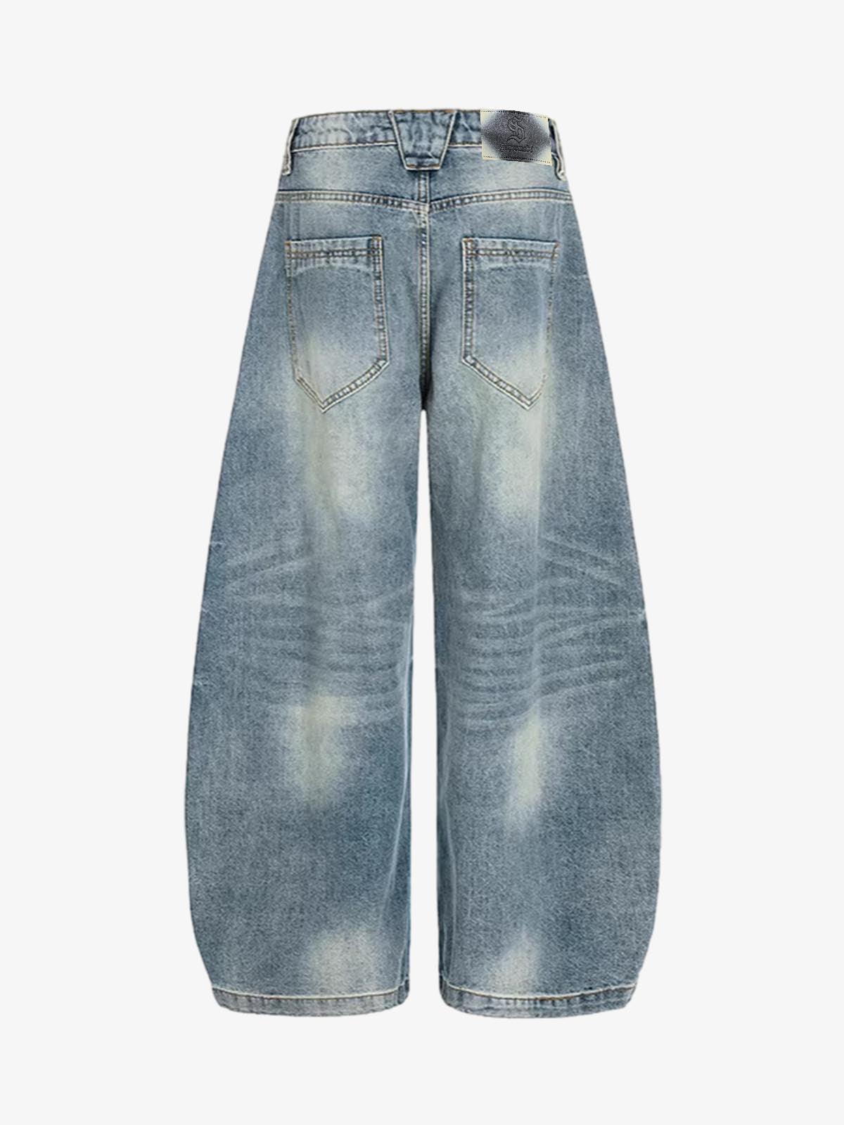 Wide-Leg High-Waisted Denim Pants with Asymmetric Wrap Design 