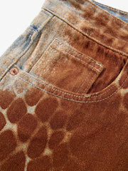 Croc Texture Washed Wide Leg Jeans 