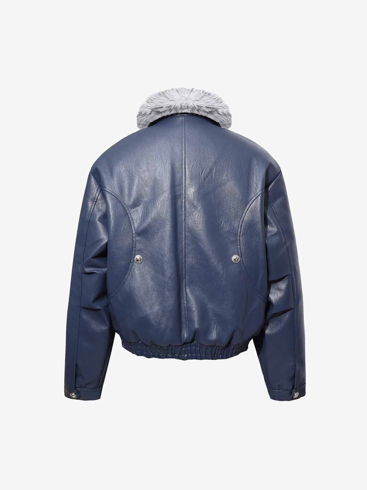 Street Fur-Trim Collar Leather Bomber Jacket 