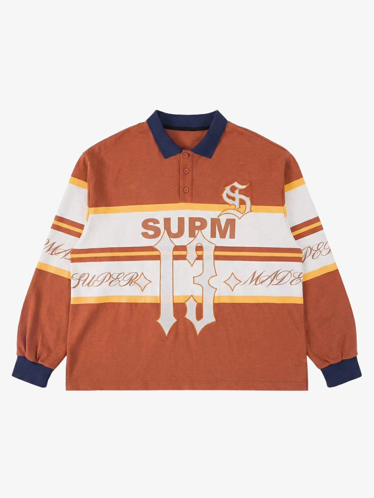 Supermade Color-Blocked Polo Collar Embroidered Print Long-Sleeved Jersey 