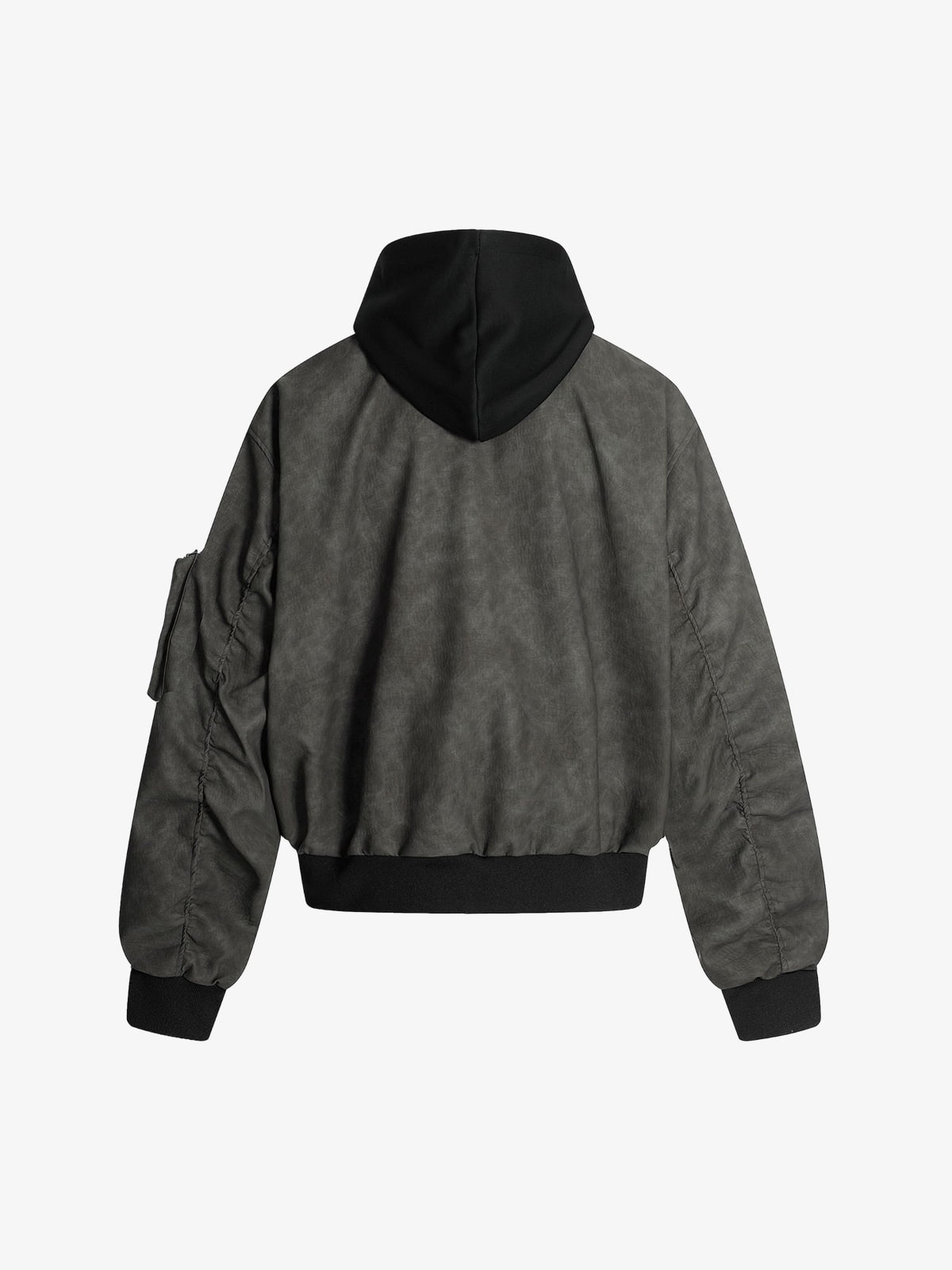 Patchwork Faux Leather Hooded Two-Piece Jacket 