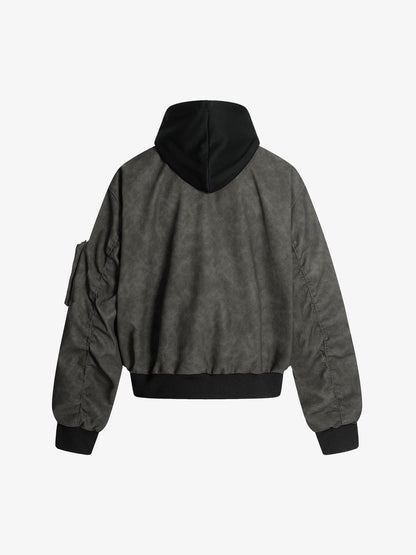 Patchwork Faux Leather Hooded Two-Piece Jacket 