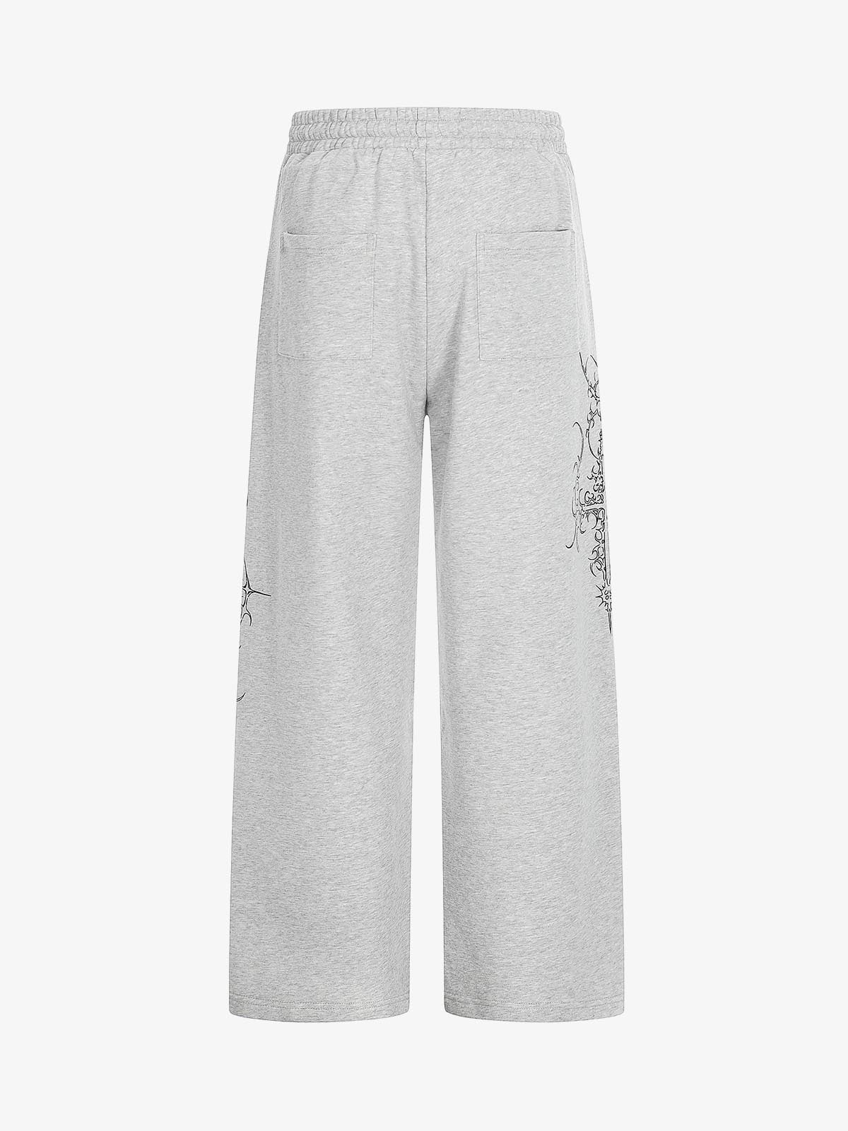 Embroidered Graphic Studded Hoodie and  Wide Leg Sweatpants Set