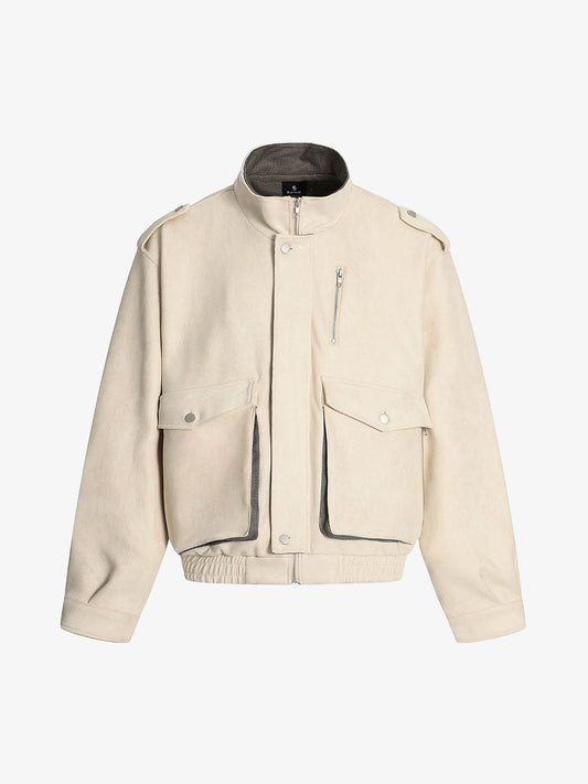 Military-Inspired Utility Shoulder Straps Zip Jacket