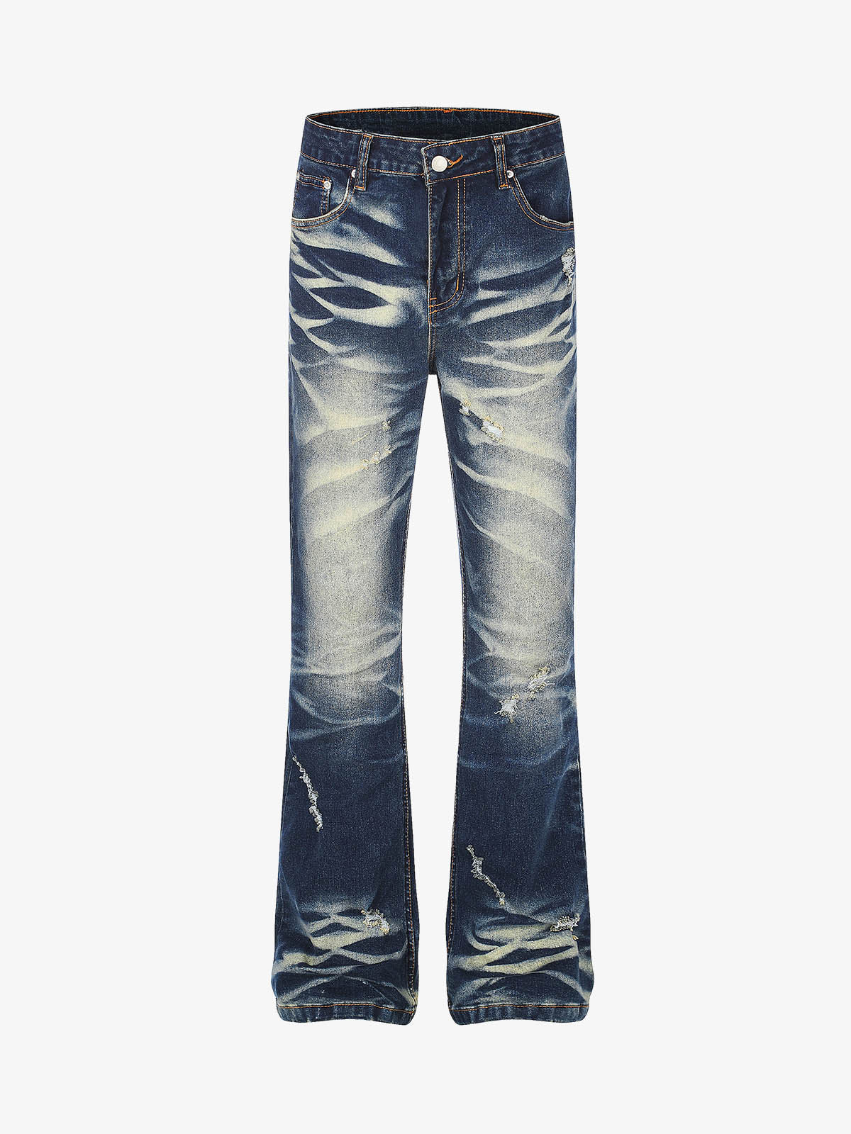 Heavyweight Washed Ripped Flared Jeans