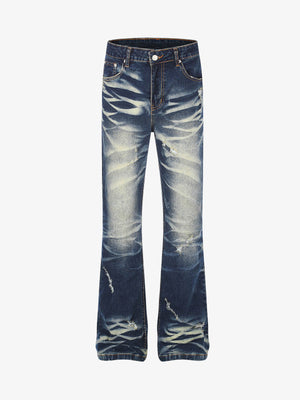 Heavyweight Washed Ripped Flared Jeans