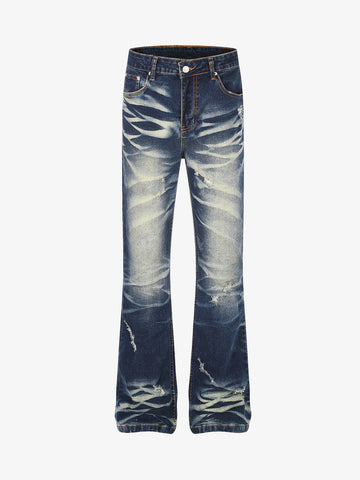 Heavyweight Washed Ripped Flared Jeans