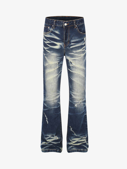 Heavyweight Washed Ripped Flared Jeans