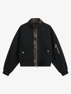 Retro Leopard PU Patchwork Faux Layered Jacket 