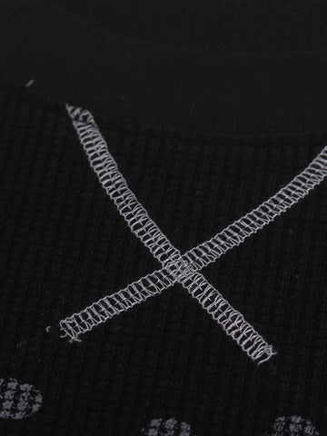 Slogan Graphic Waffle Long Sleeve Tee