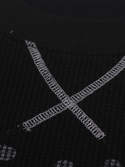 Slogan Graphic Waffle Long Sleeve Tee