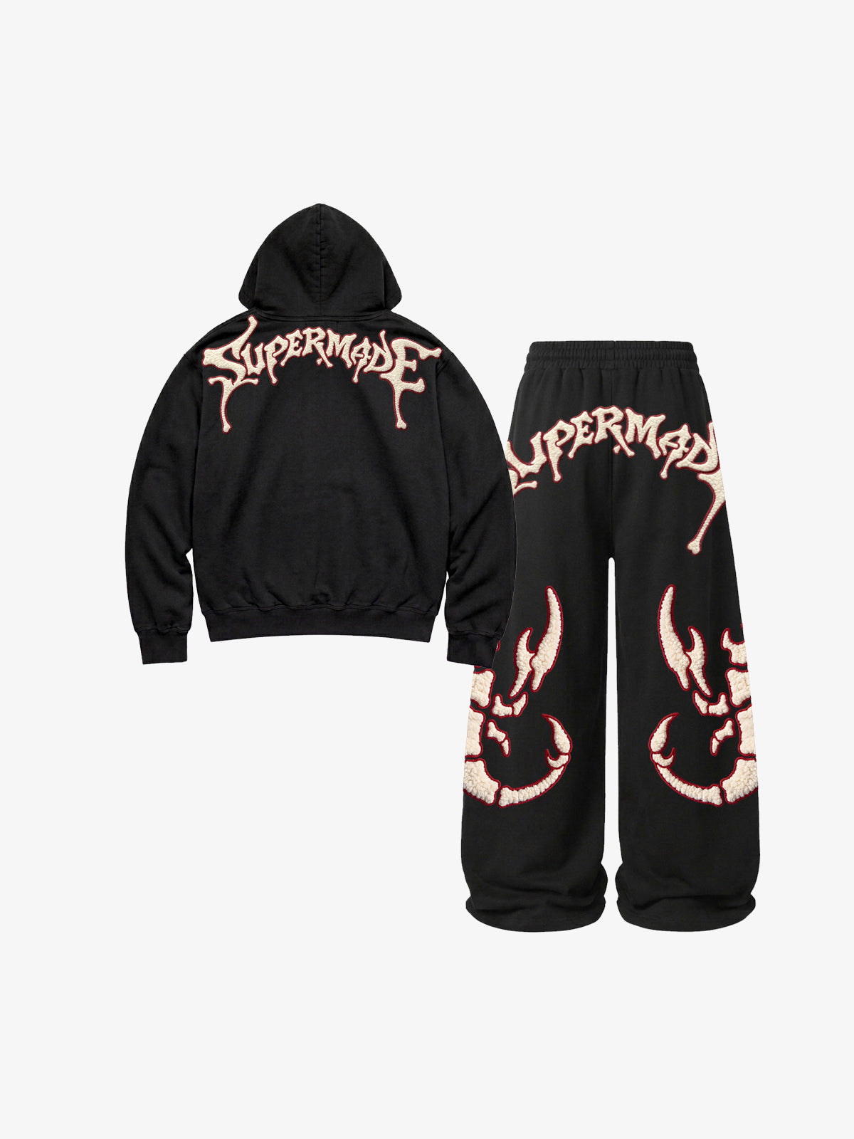 Skeleton Terry Embroidered Zip Hoodie & Wide-Leg Sweatpants Set