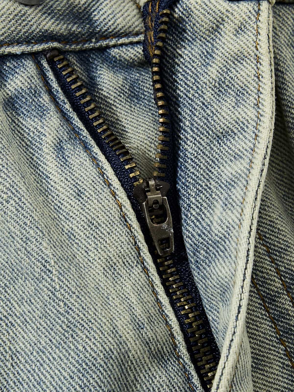 Denim Wide Leg Pants with Distressed Wash and Metal Studs 