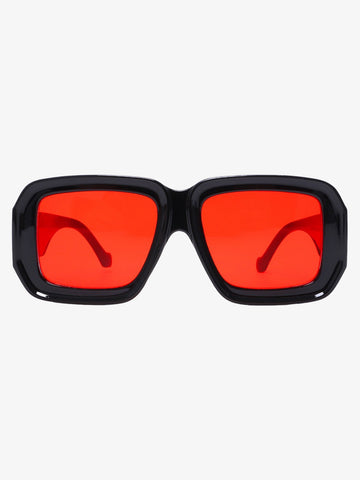 Retro Square Frame Wide Temple Sunglasses 