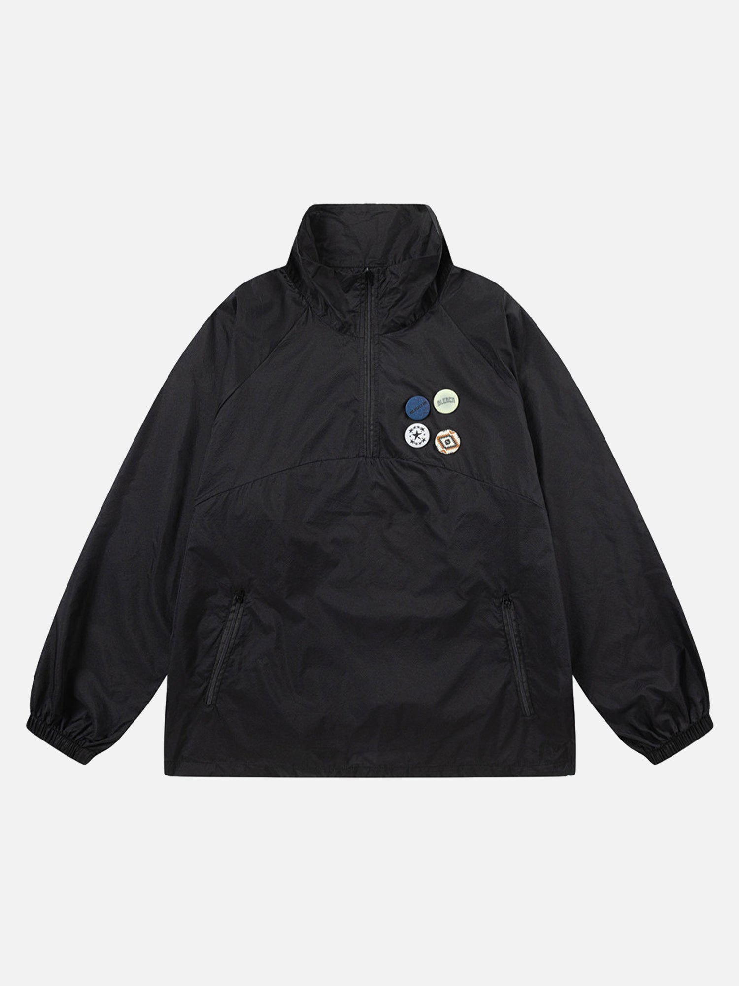 Thesupermade Badge-embellished Stand Collar Half-zip Pullover Jacket