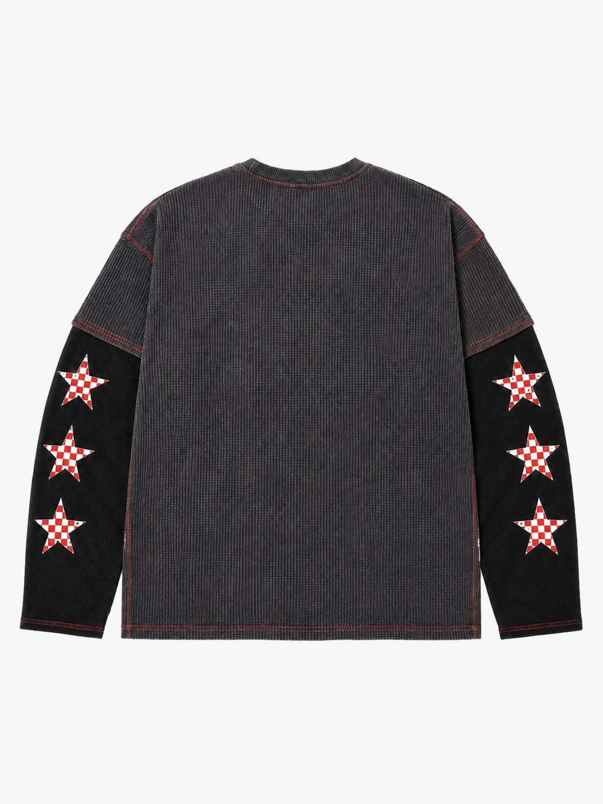 Racing Star Graphic Paneled Waffle Long Sleeve Tee